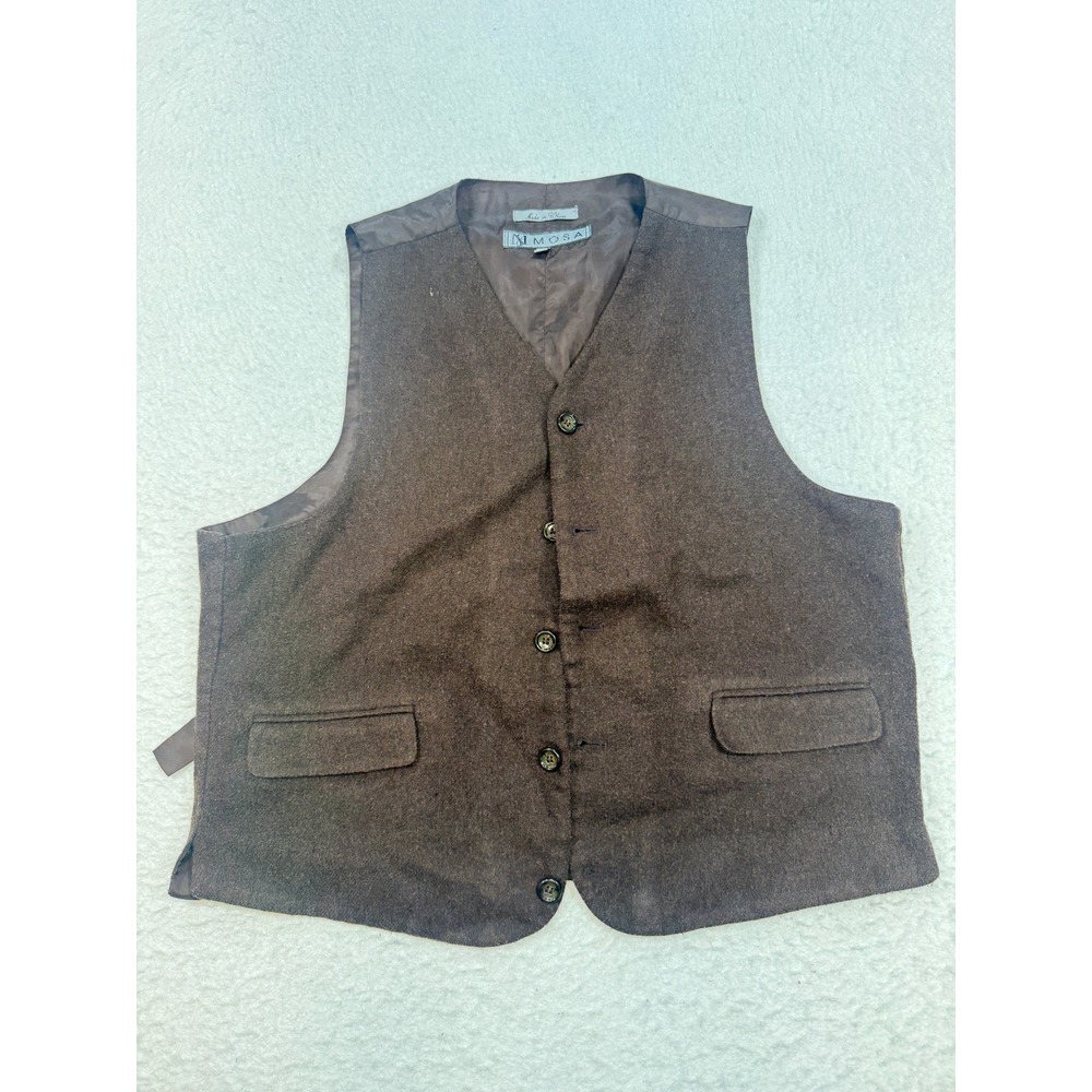 Mimosa Brown Wool Blend Waistcoat Vest Mens Medium Adjustable Cinch Back Pocket